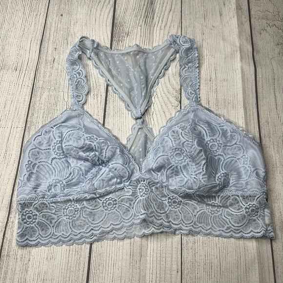 Aerie American Eagle Blue Lace T-Strap V-Neck Plunge Bralette Size Medium - Picture 2 of 5